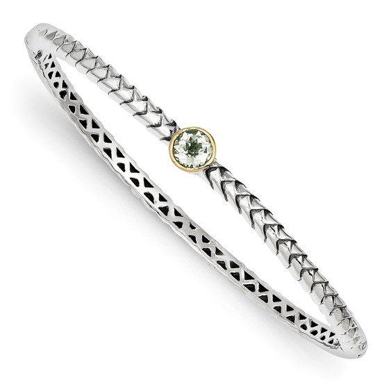 Sterling Silver w/14k Green Quartz Bangle Bracelet Sterling Silver w/14k Green Quartz Bangle Bracelet